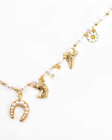 Western Icon Pearl Mix Chain Charm Necklace by Sessori featuring a mixed pearl and chain design with Western-inspired charms.
