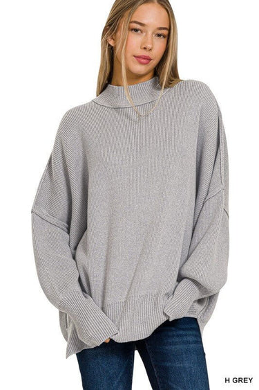 Zenana Oversized Ribbed Mock Neck Sweater – Cozy Slouchy Tunic - Cowgirl Charm
