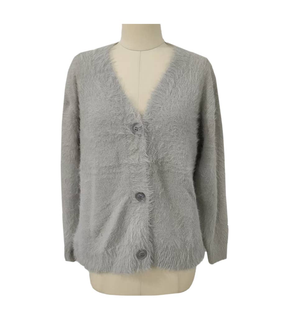 Fluffy V-neck Button-down sweater Cardigan