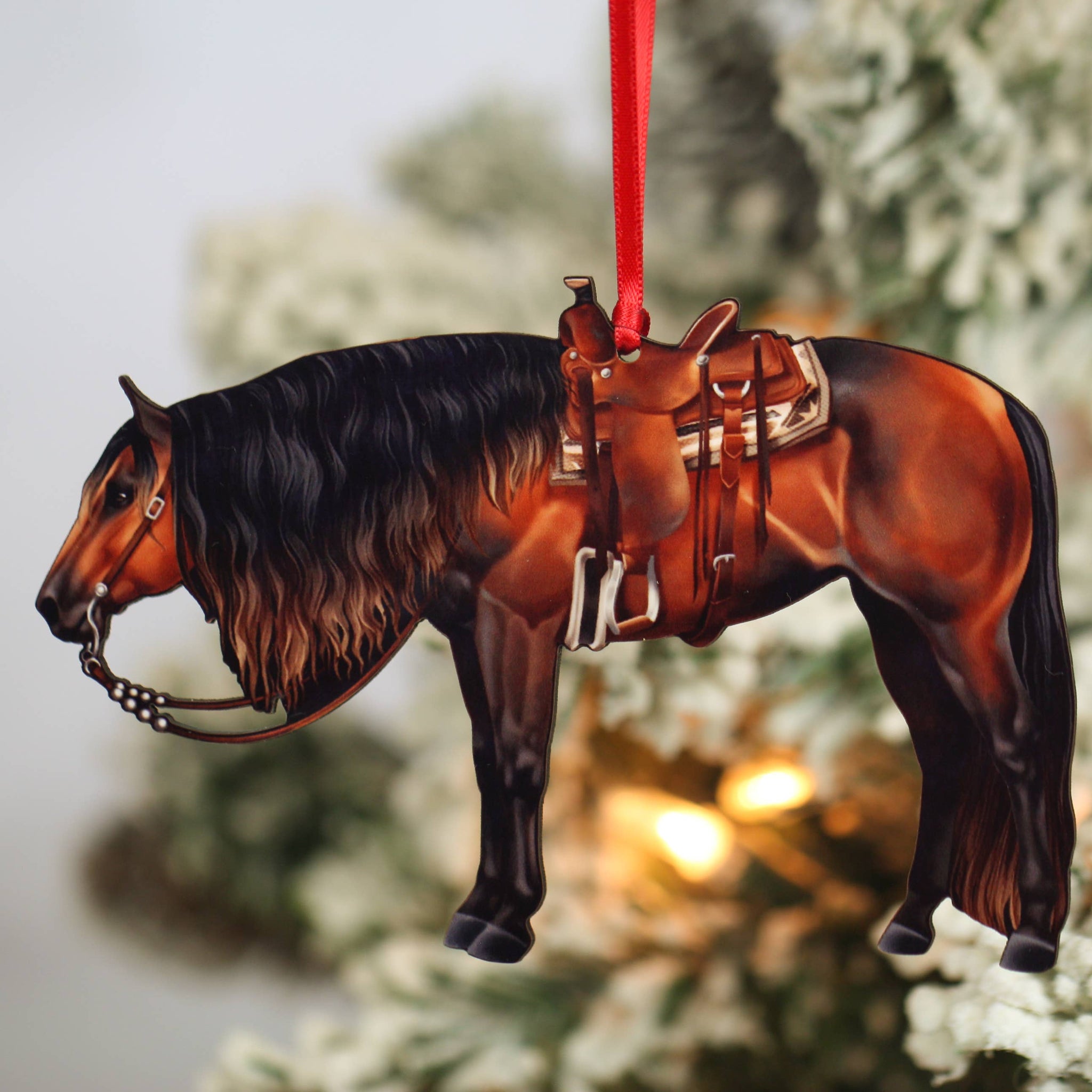 Bay Western Ranch Horse Ornament - Quarter Horse Christmas