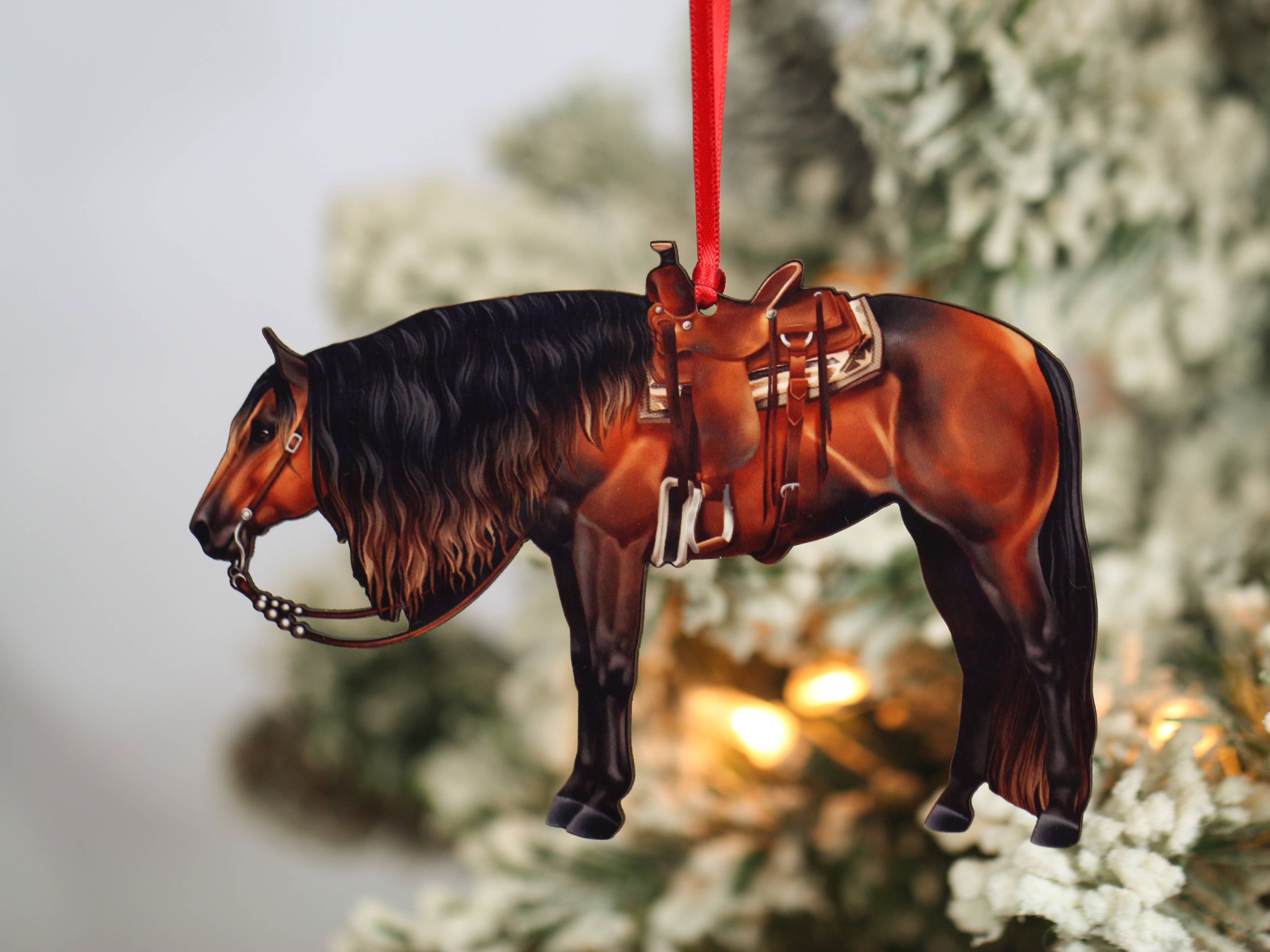 Bay Western Ranch Horse Ornament - Quarter Horse Christmas