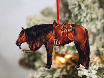 Bay Western Ranch Horse Ornament - Quarter Horse Christmas