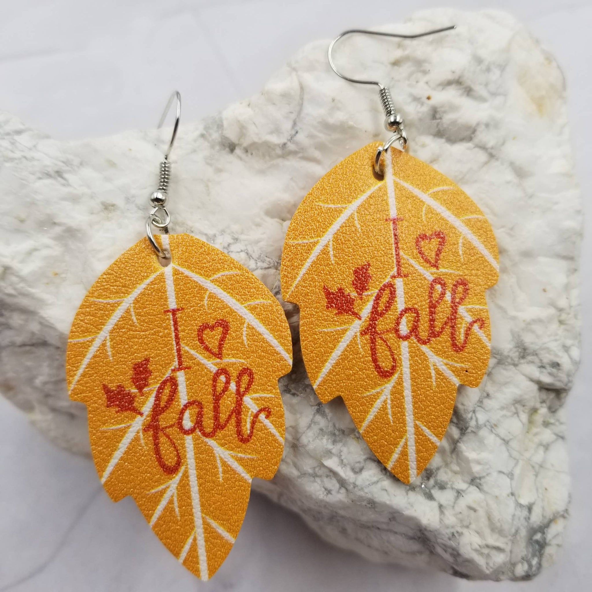 I LOVE FALL Earrings Maple Leaf Leather