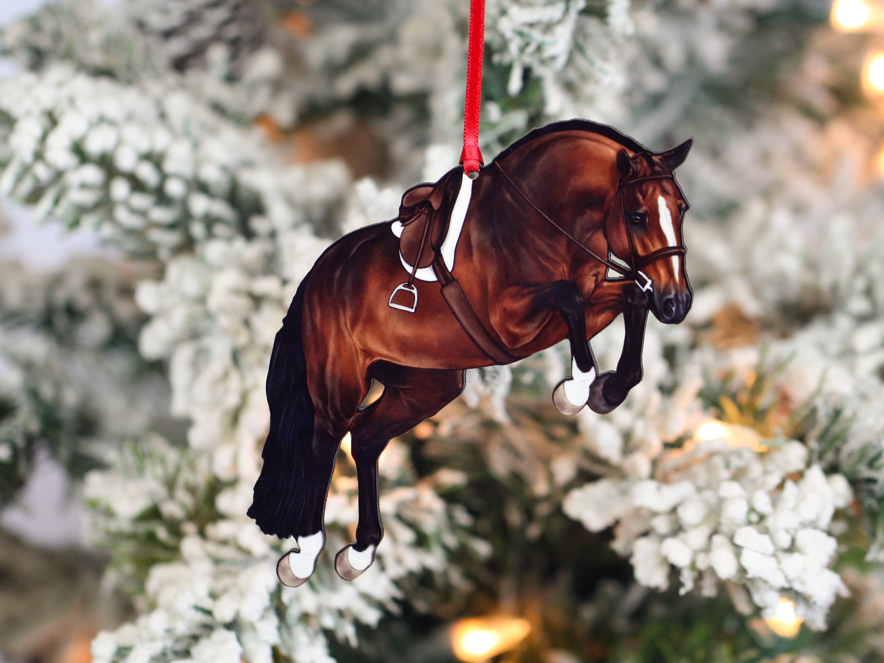 Equestrian Hunter Horse Ornament - Bay Jumping Horse Décor