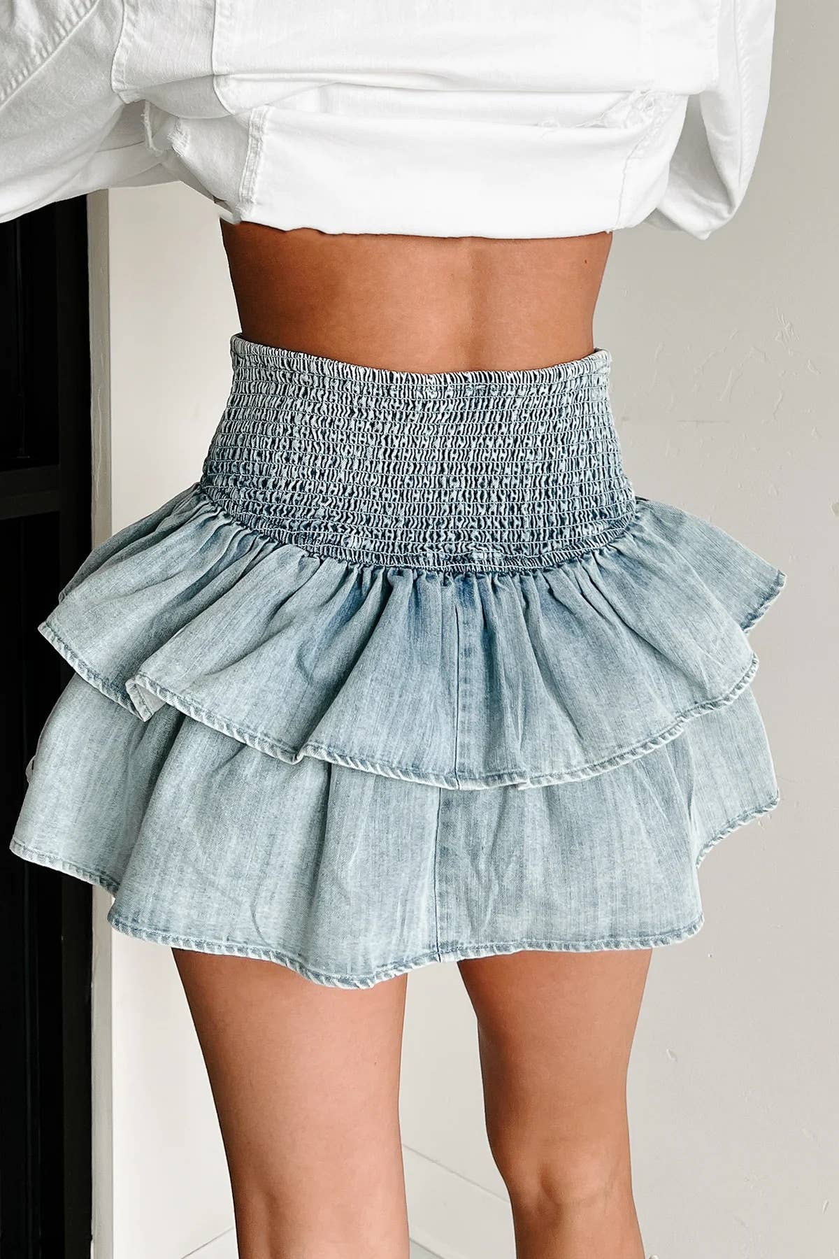 Denim Pleated Mini Skirt
