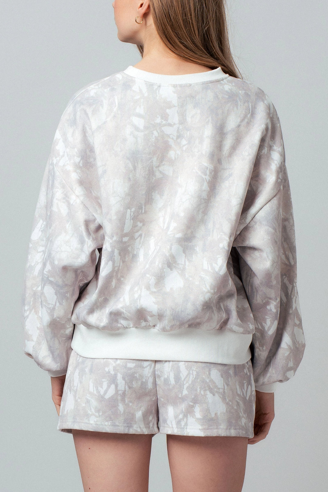 Relaxed Leaf Print Lounge Sweatshirt Set-Khaki