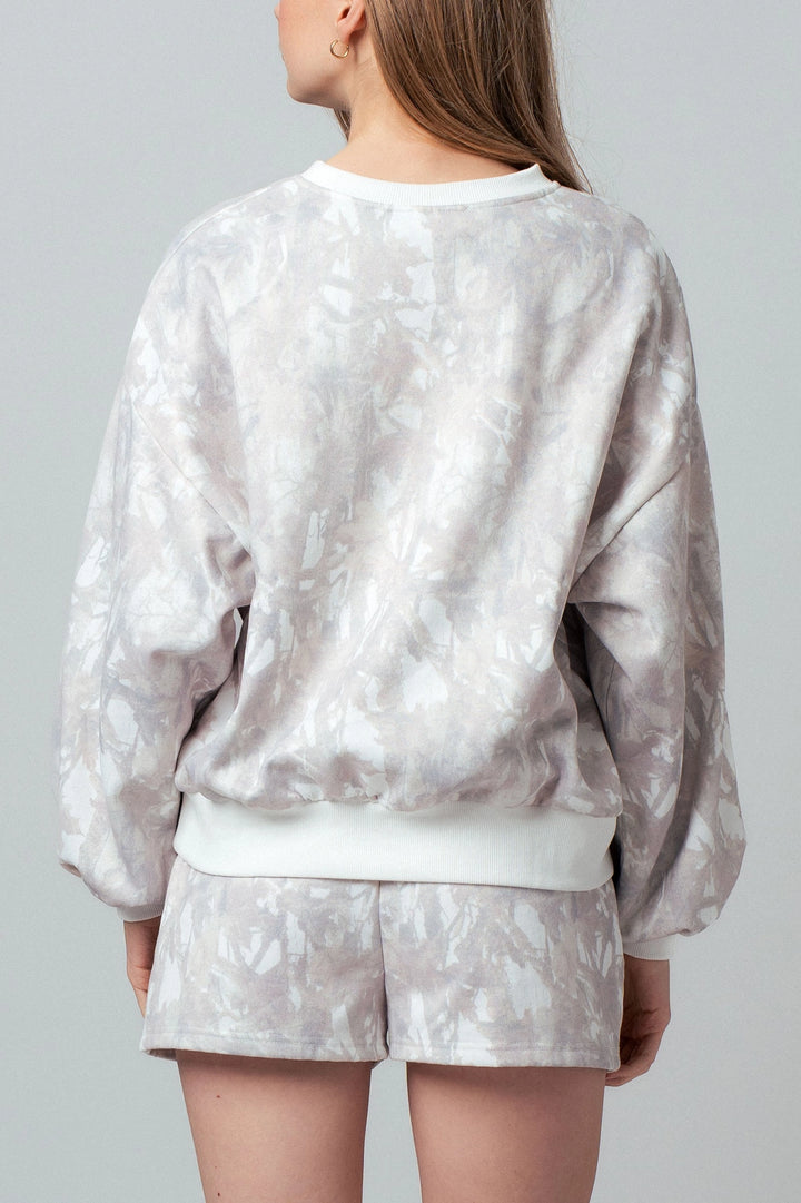 Relaxed Leaf Print Lounge Sweatshirt Set-Khaki