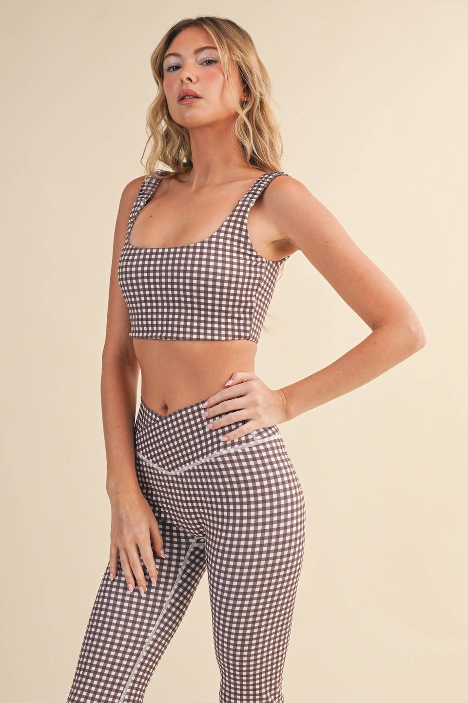 Gingham Print Ruched Bra Top