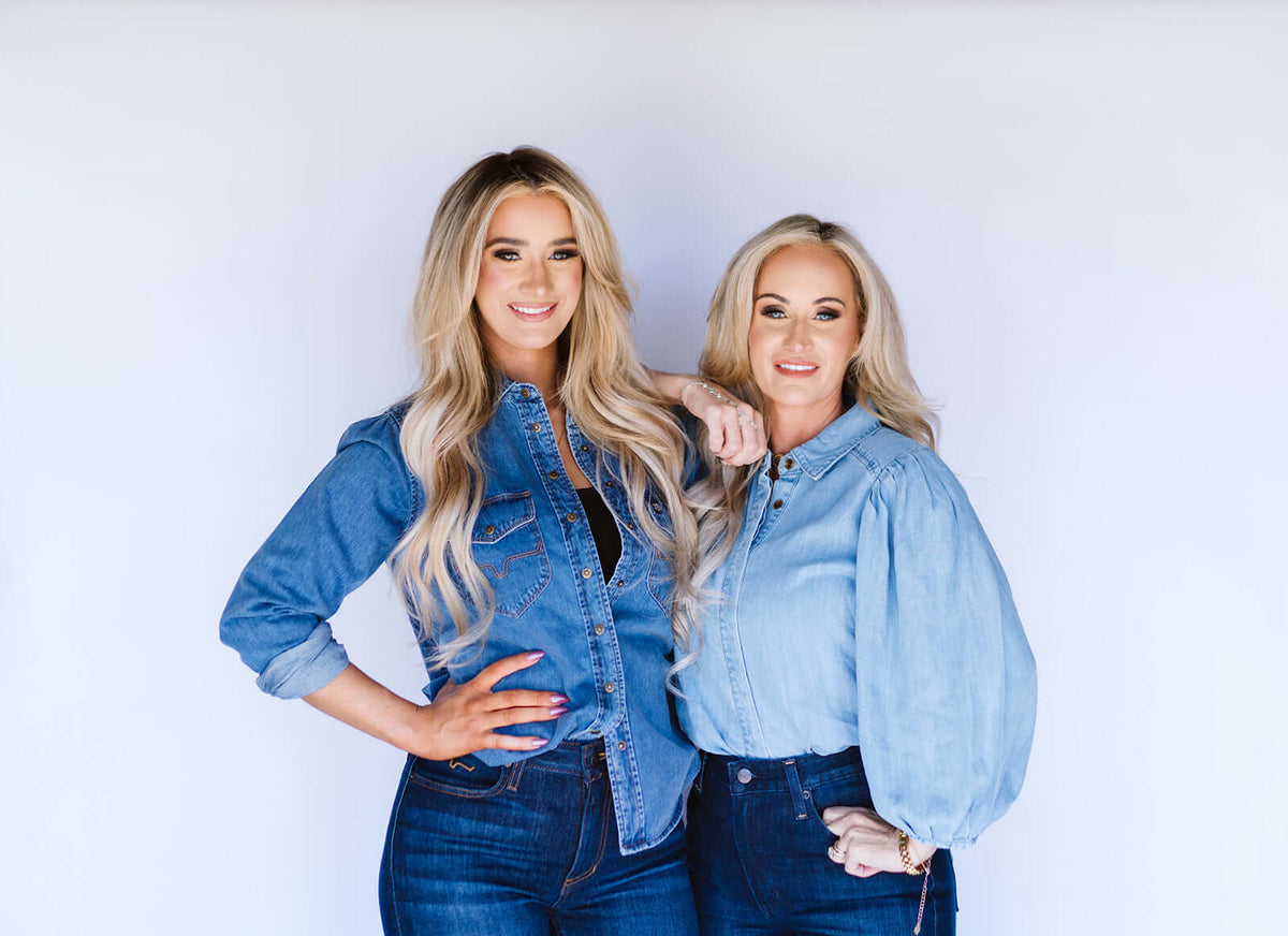 Blueivy denim button-down puff sleeve shirt, casual tops with structured shoulders and classic collar, showcased on a model.