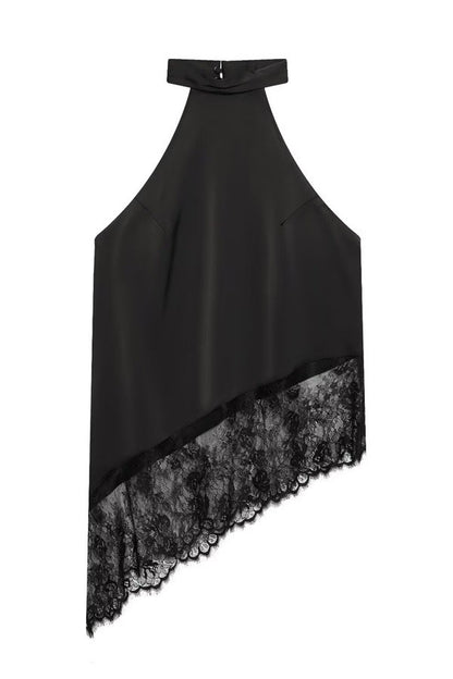 Asymmetric lace camisole top by Sunday Up featuring delicate lace details and stylish uneven hem, perfect for layered outfits.