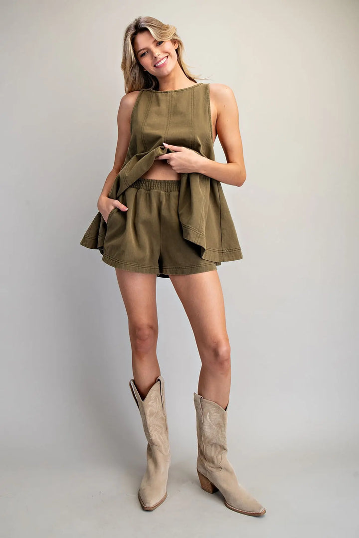 ee:some Elastic Waist Side Pocket Top