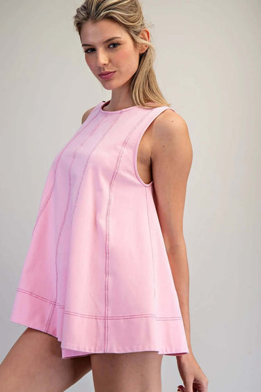 ee:some Contrast Topstitch Sleeveless Swing Top