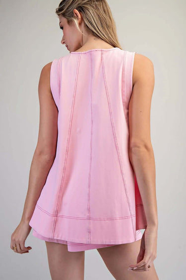 ee:some Contrast Topstitch Sleeveless Swing Top