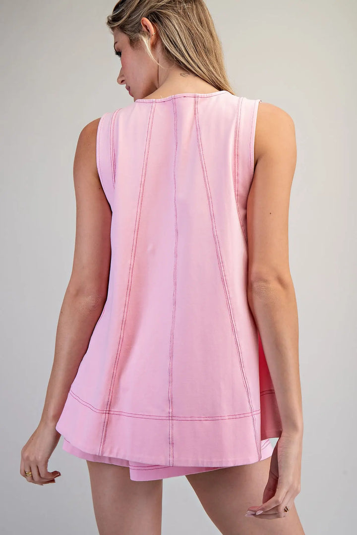 ee:some Contrast Topstitch Sleeveless Swing Top