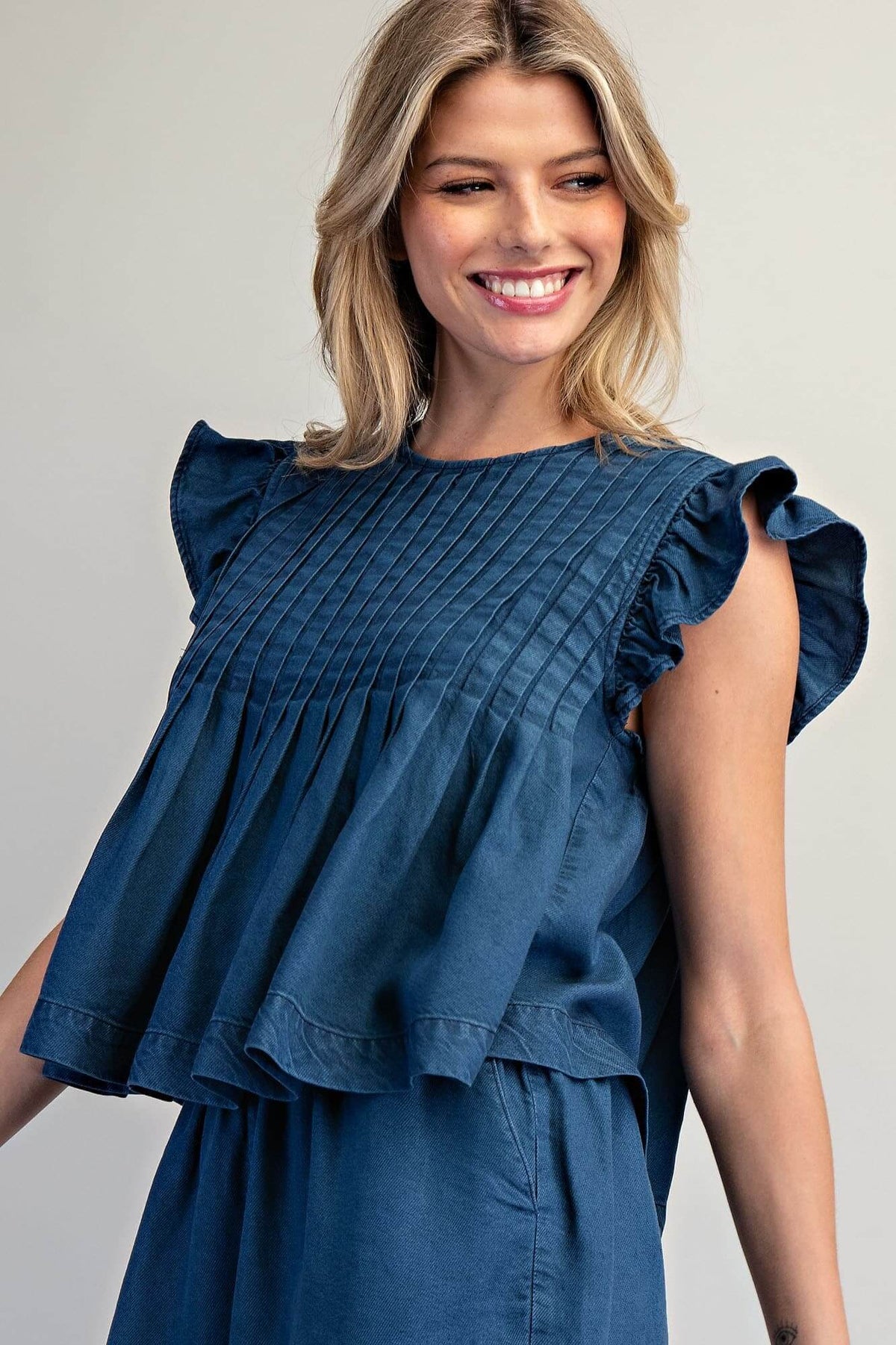 ee:some ruffled hem pintuck pleated peplum blouse, stylish top with ruffles and pleats, perfect for casual or dressy wear