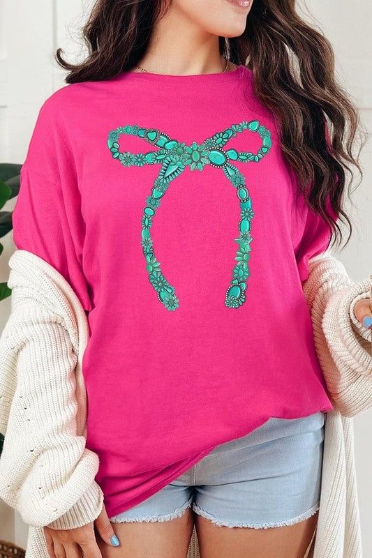 Turquoise Bow Plus Heavyweight T Shirts