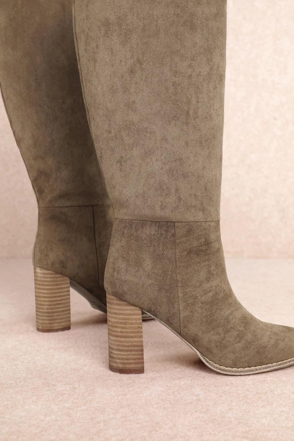 Taupe Suede Tall Western Block Heel Boots