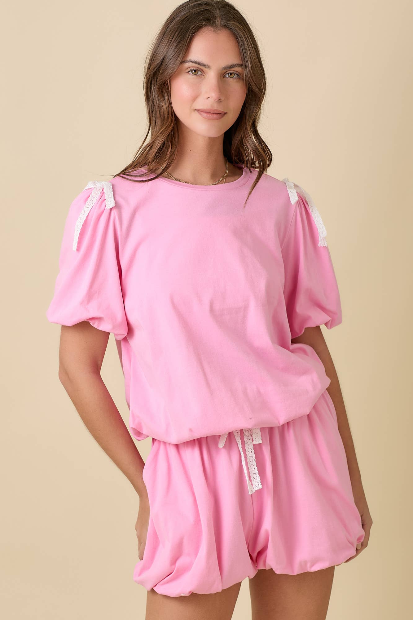 Crop Top With Bubble Sleeves And Lace