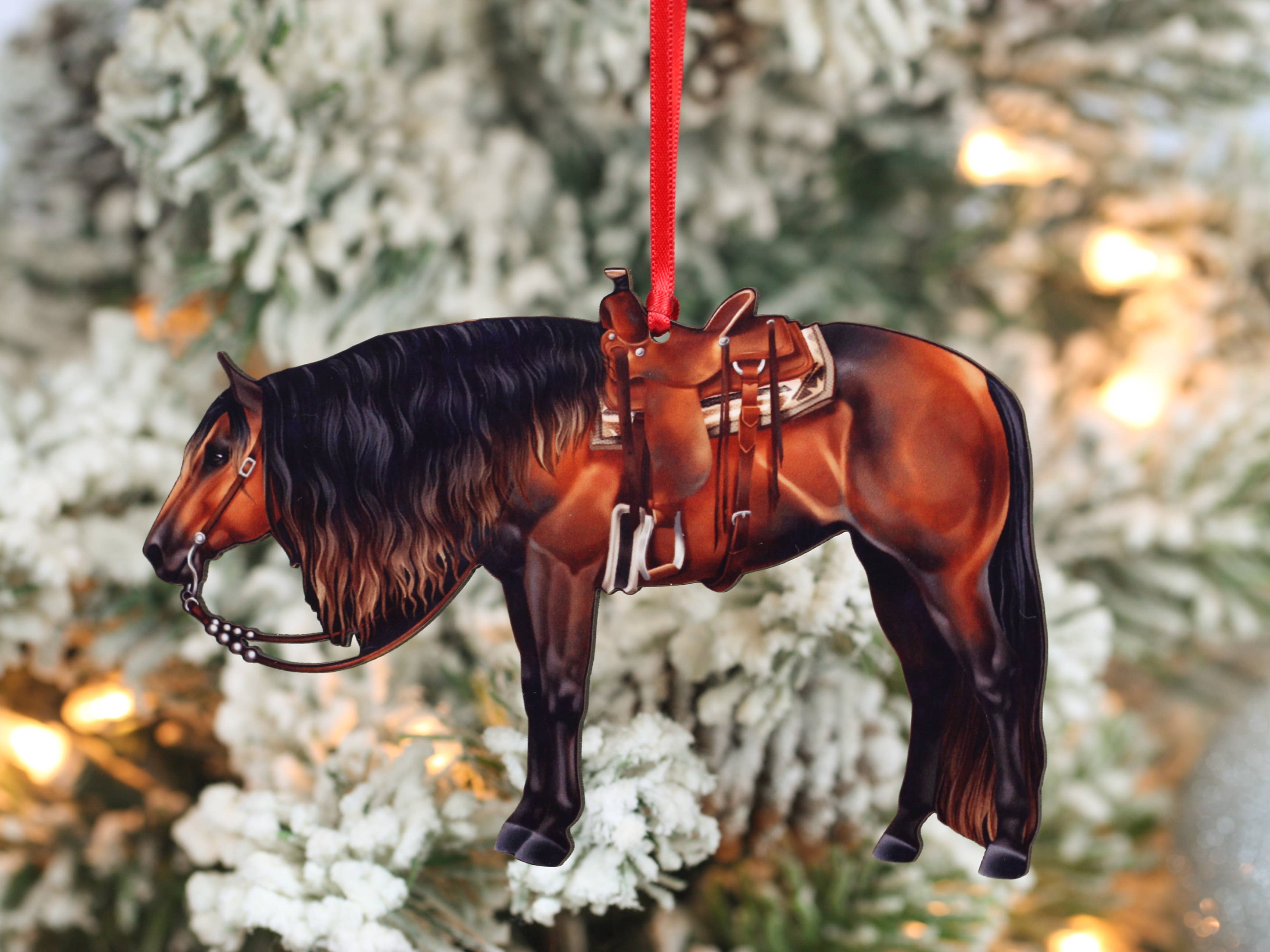 Bay Western Ranch Horse Ornament - Quarter Horse Christmas