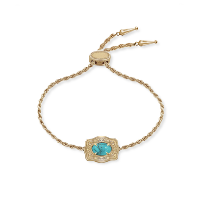 Gold Ultra Mini Belt Buckle Bracelet by SpurWest, featuring a lariat chain design, jewelry accessory for stylish wear.