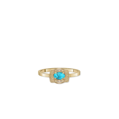 Gold Ultra Mini Belt Buckle Ring by Spurwest, Oasis design, non-adjustable jewelry accessory with a sleek, compact style.