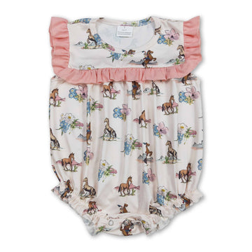 Ruffle horse rodeo western baby girls romper