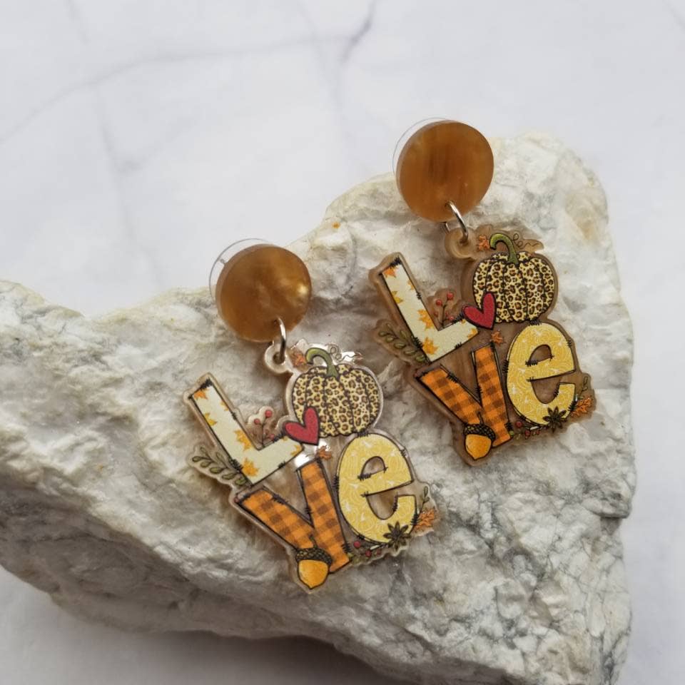 LOVE Leopard Pumpkin Earrings - Fall