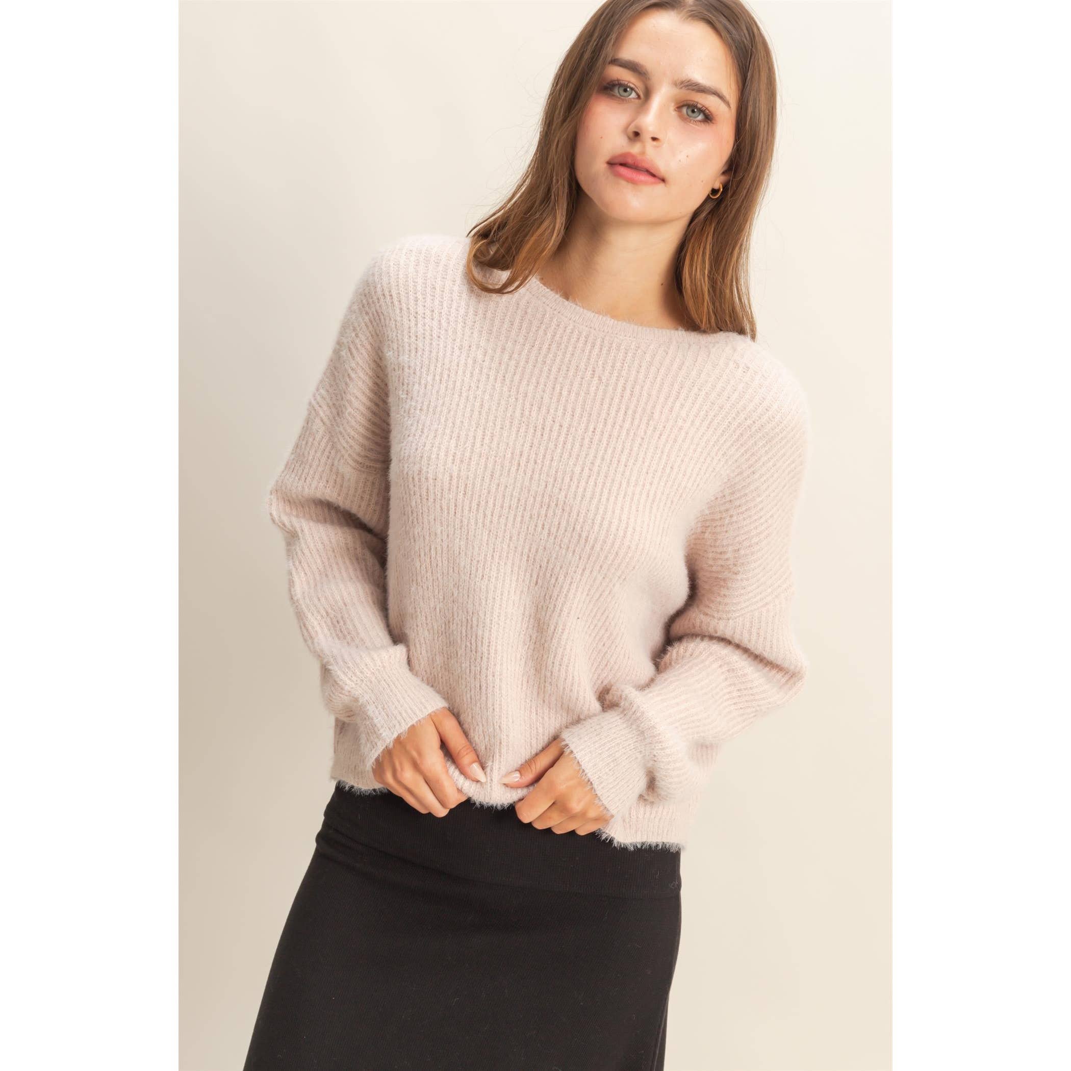 Oversized Fuzzy Sweater With Back Twist Detail