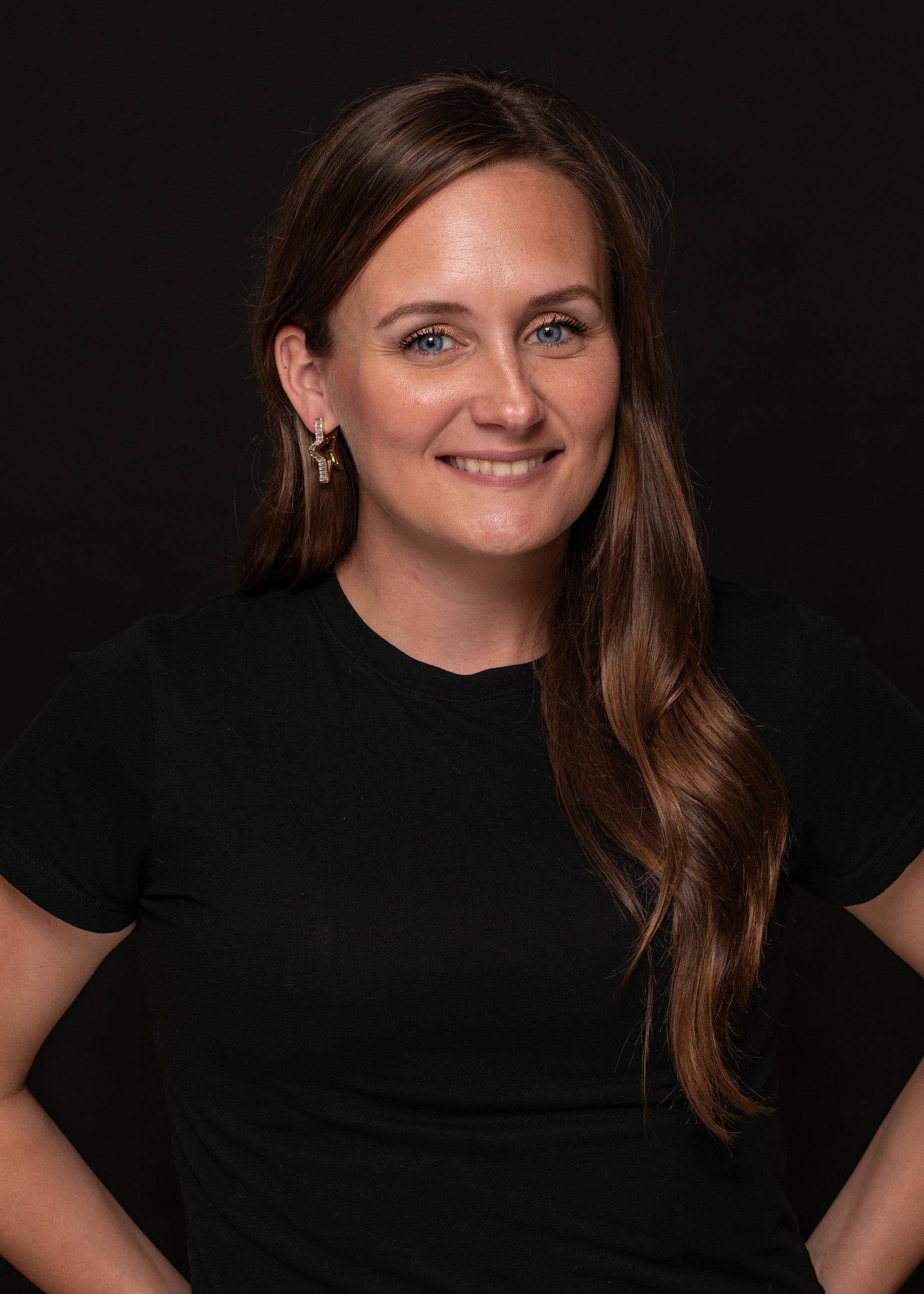 1.5" Gold Star Hoop Earring with Rhinestone Baguette Accents