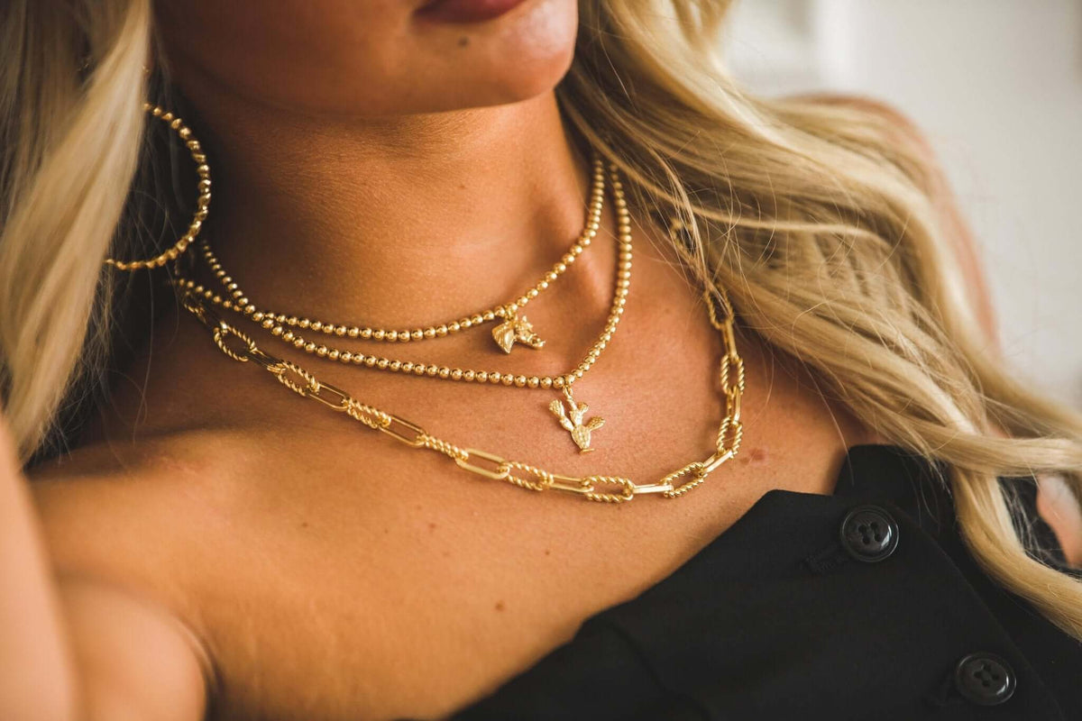 16-inch 18K gold-plated necklace with a detailed horse head charm, stylish jewelry accessory by West & Co.