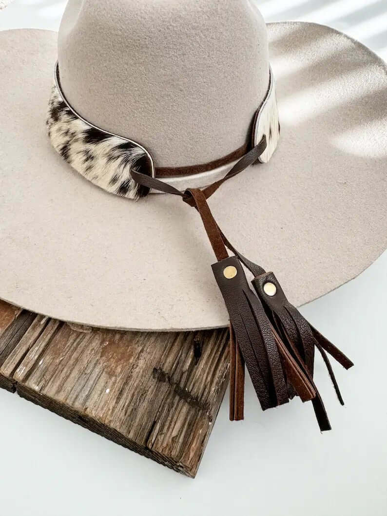 1.65” COWHIDE HAT BAND Leather Hat Band leather ties - Cowgirl Charm