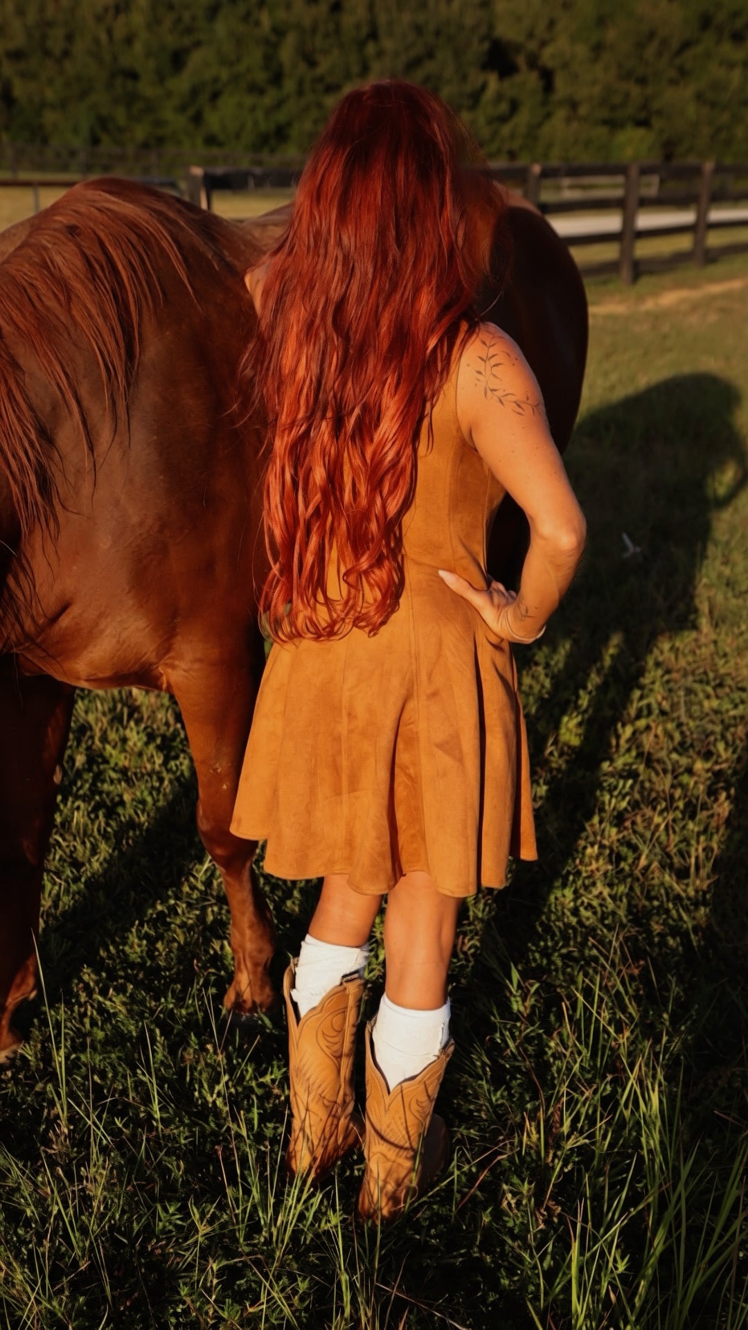 Western Brown Faux Suede Fit & Flare Mini Dress by Sunday Up, showcasing the stylish mini dress with a flared silhouette and faux suede texture.