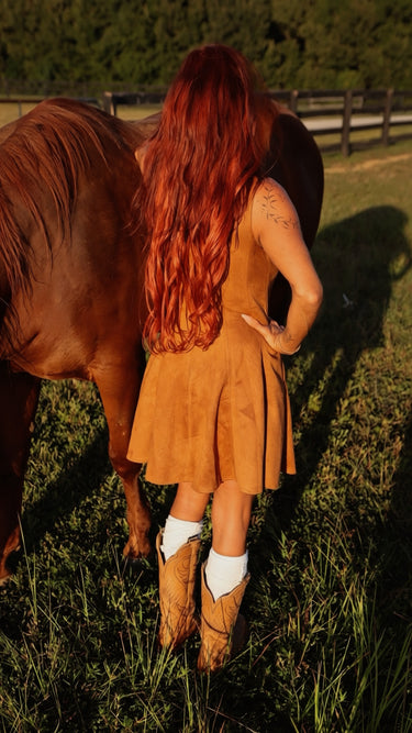 Western Brown Faux Suede Fit & Flare Mini Dress