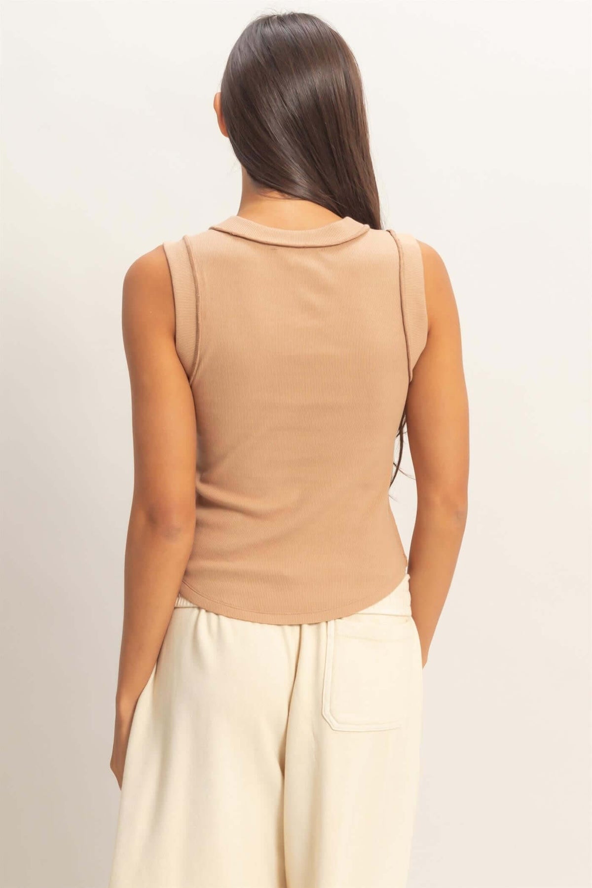 HYFVE seam detail tank top, sleeveless casual top with visible stitching, lightweight fabric, and a relaxed fit.