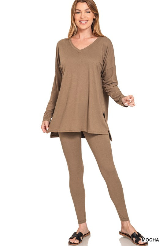 Zenana Oversized V-Neck Tunic & Legging Set – Buttery Soft Lounge Wear