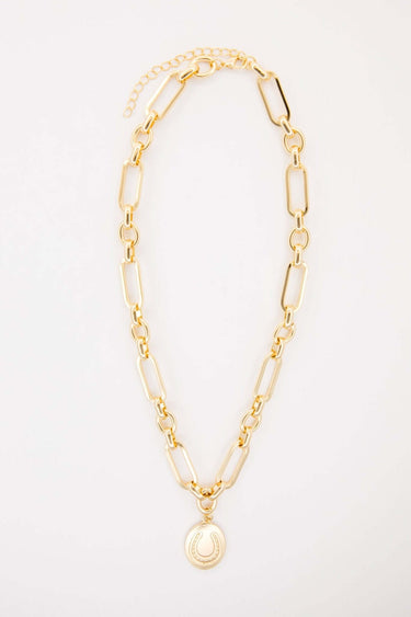18" 18K Gold Plated Chain Necklace with Horseshoe Pendant - Cowgirl Charm