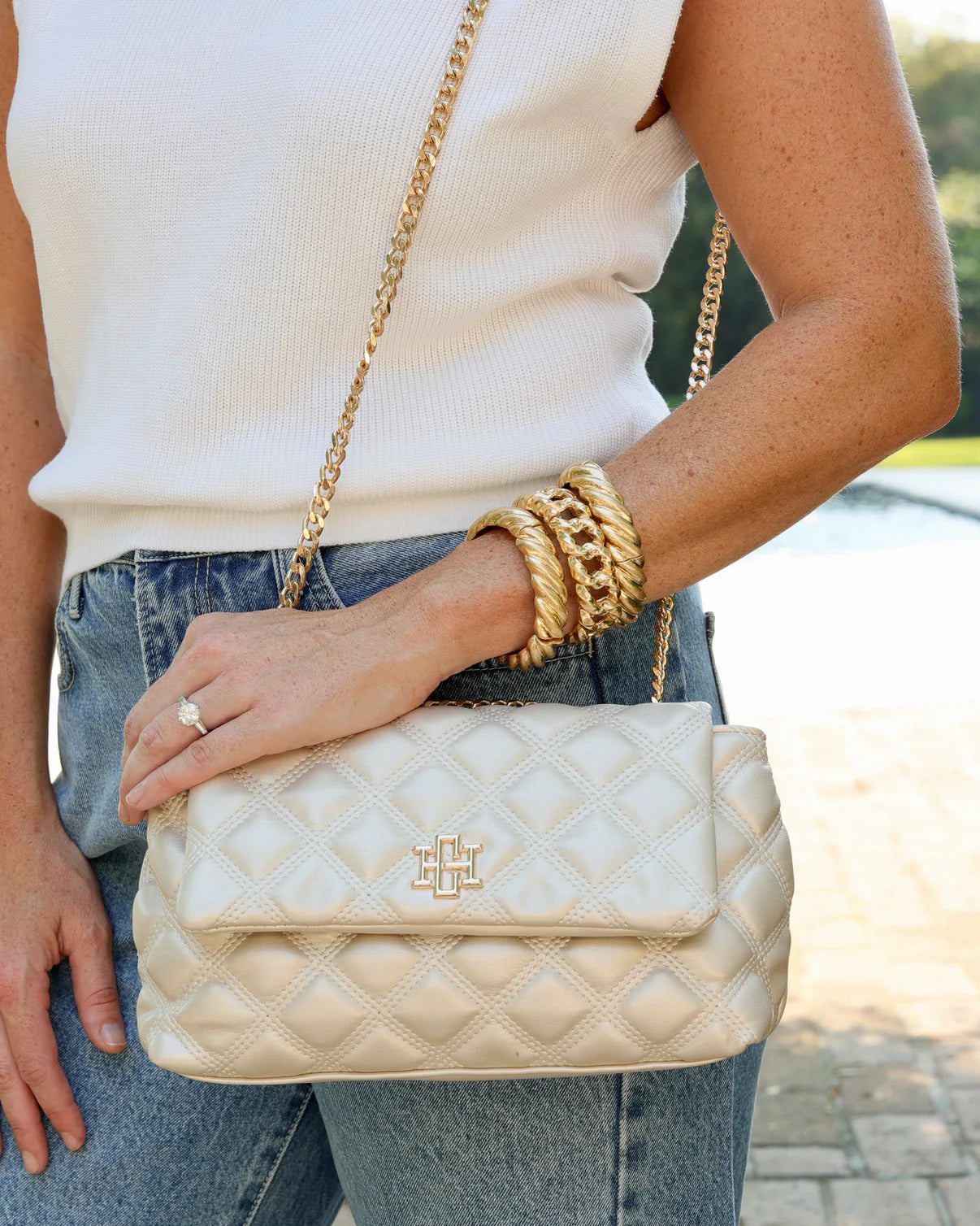 Caroline Hill Quilted Vegan Leather Chain Shoulder Bag – Elegant Crossbody Purse for Women