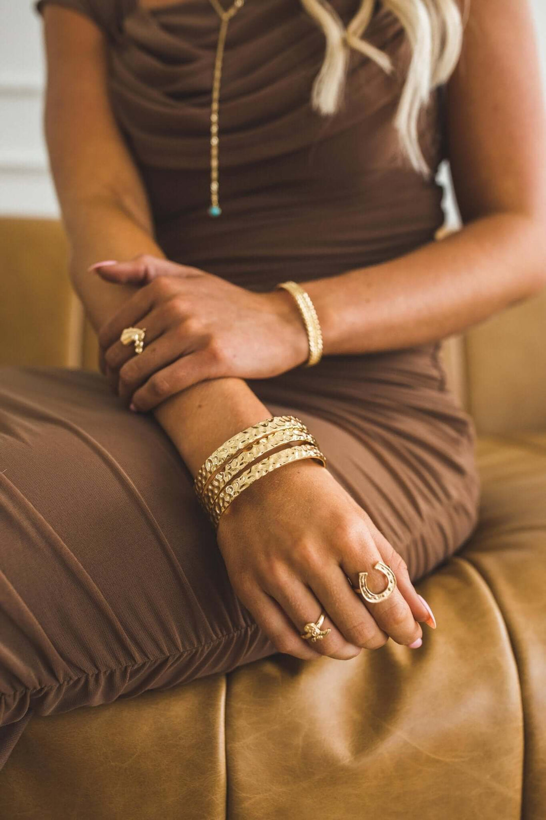 18K Gold Plated 3 Hammered Bangles - Cowgirl Charm