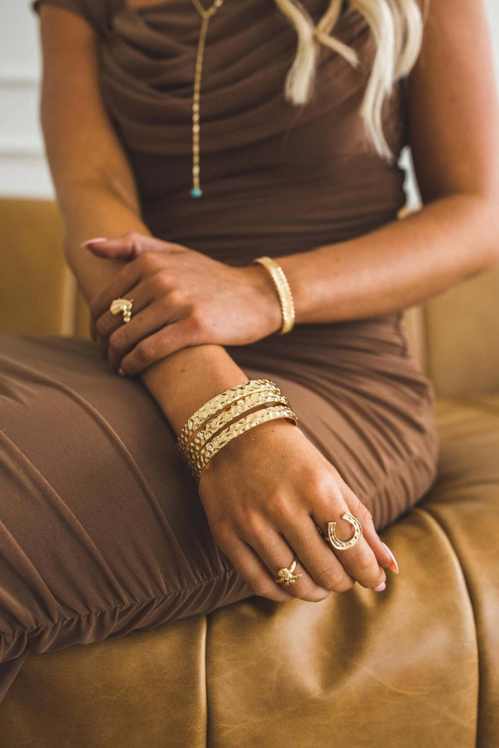 18K Gold Plated 3 Hammered Bangles - Cowgirl Charm