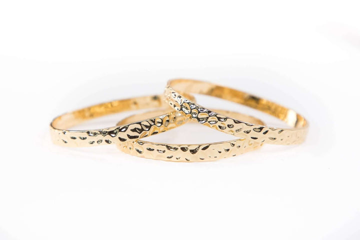 18K Gold Plated 3 Hammered Bangles - Cowgirl Charm