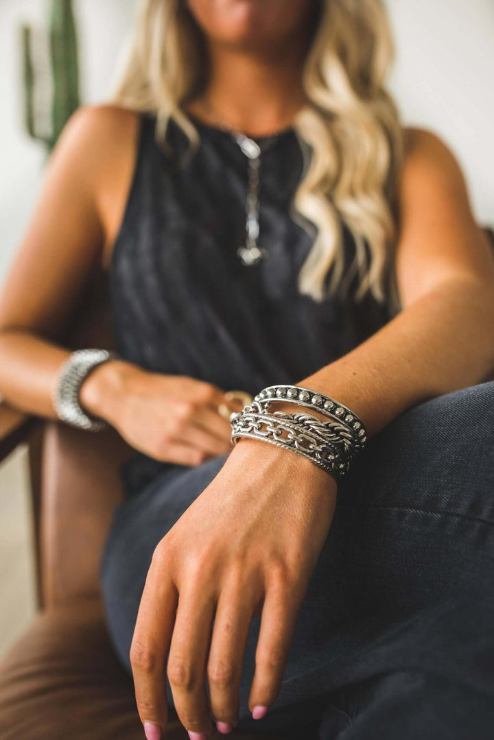 18K Gold Plated Rope and Chain Cuff Bracelet - Cowgirl Charm