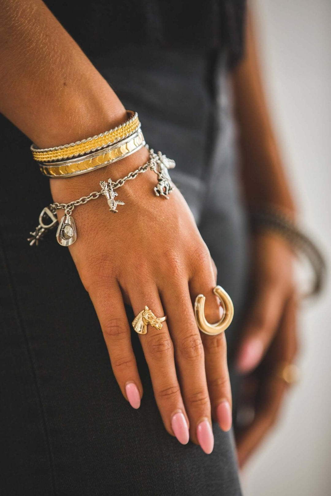 18K Two Toned Plated Adjustable Horsehoe Ring - Cowgirl Charm