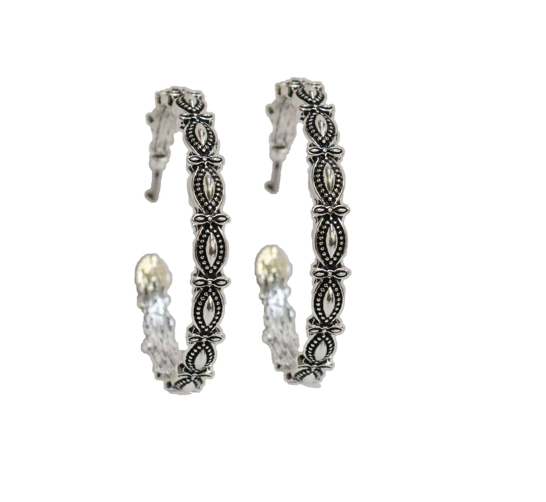 2" Burnished Silver Scalloped Hoop Earring - Cowgirl Charm