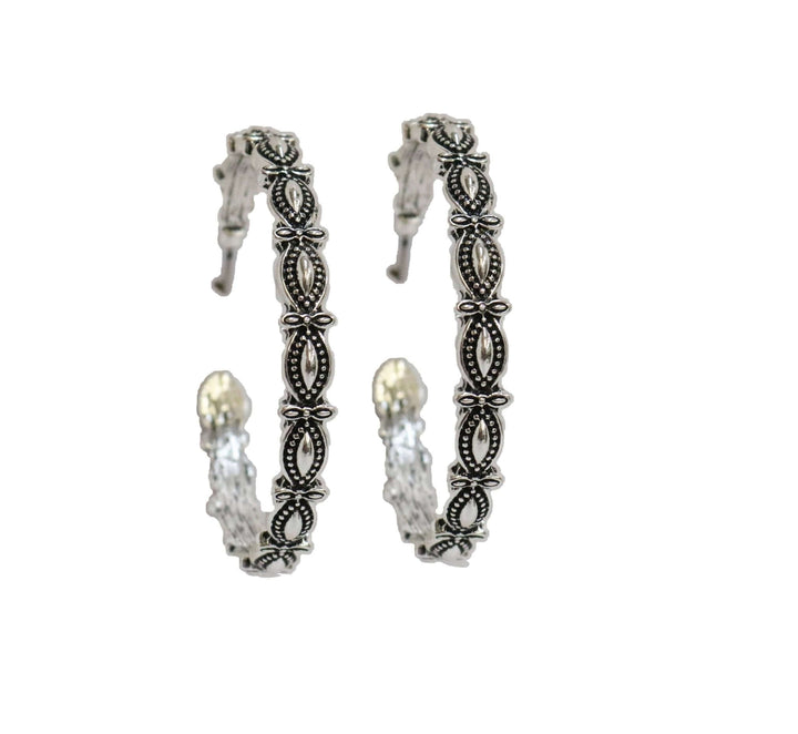 2" Burnished Silver Scalloped Hoop Earring - Cowgirl Charm