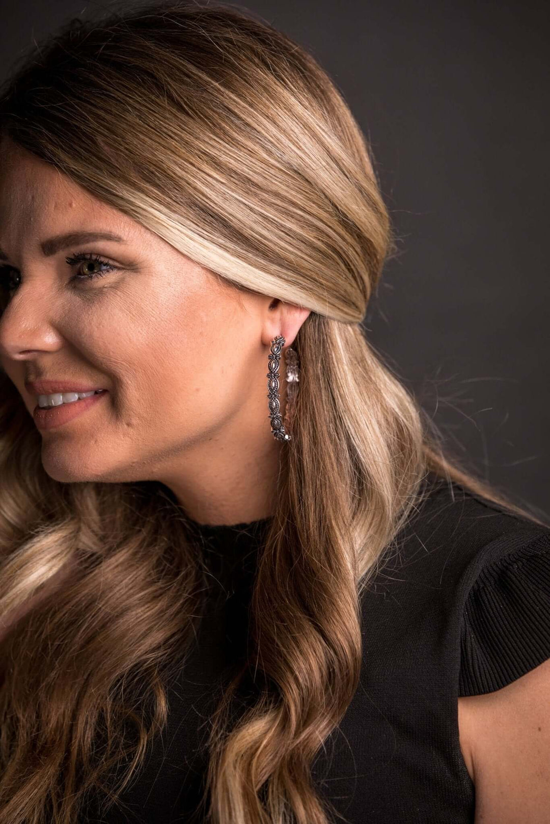 2" Burnished Silver Scalloped Hoop Earring - Cowgirl Charm