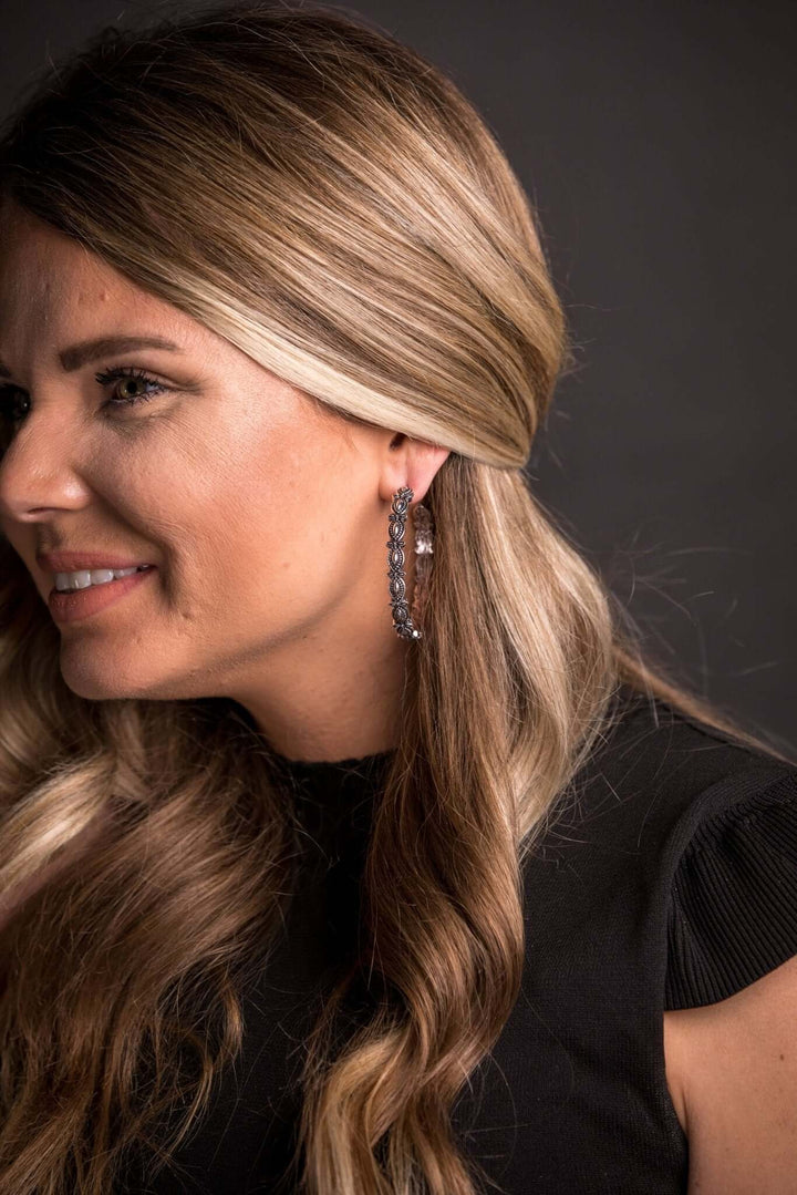 2" Burnished Silver Scalloped Hoop Earring - Cowgirl Charm