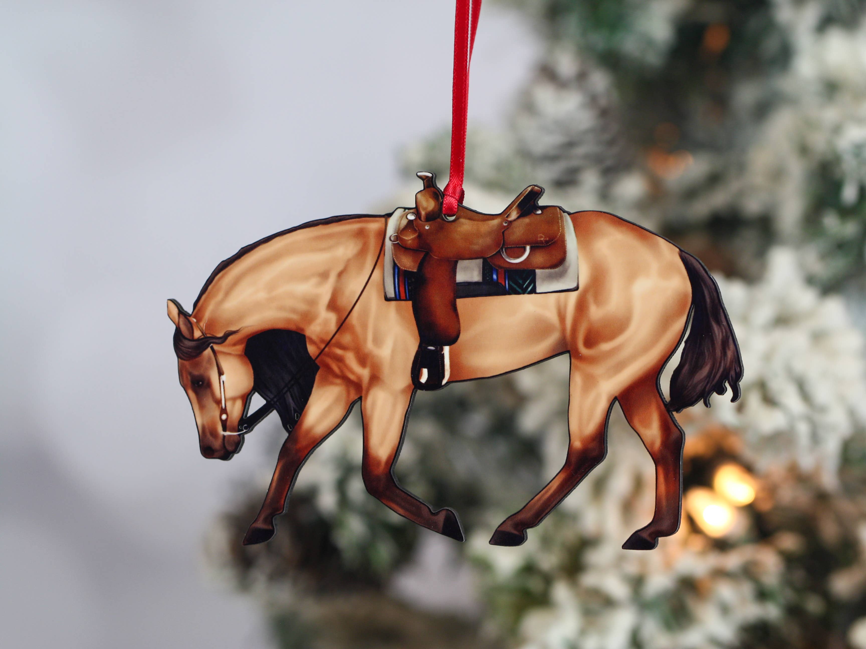 Red Dun Western Riding Ranch Horse Decor Christmas Ornament