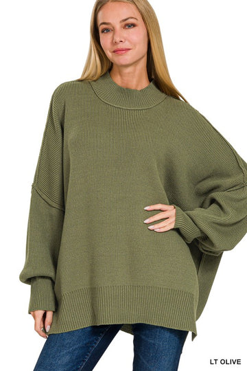 Zenana Oversized Ribbed Mock Neck Sweater – Cozy Slouchy Tunic