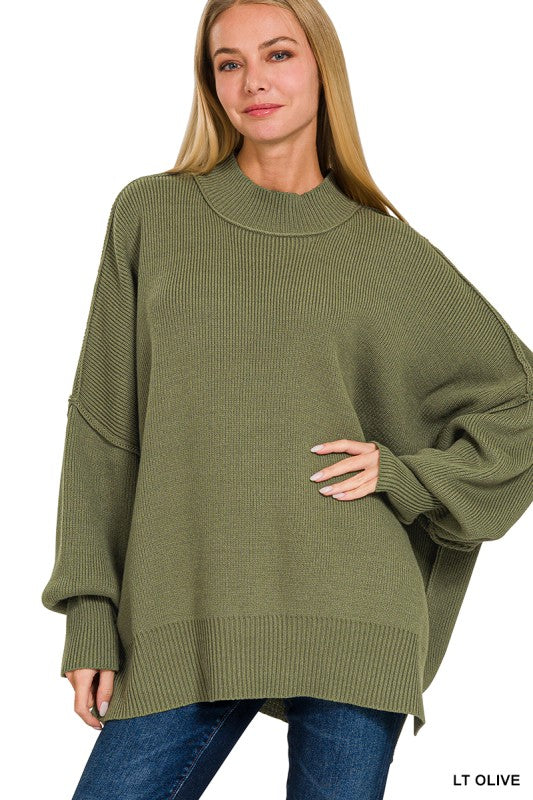 Zenana Oversized Ribbed Mock Neck Sweater – Cozy Slouchy Tunic