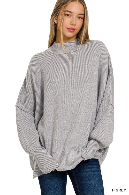 Zenana Oversized Ribbed Mock Neck Sweater – Cozy Slouchy Tunic
